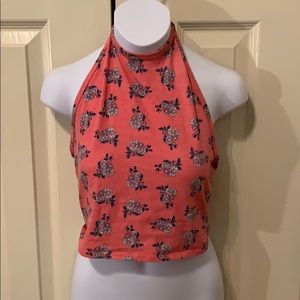 Pink floral halter tie top size-M